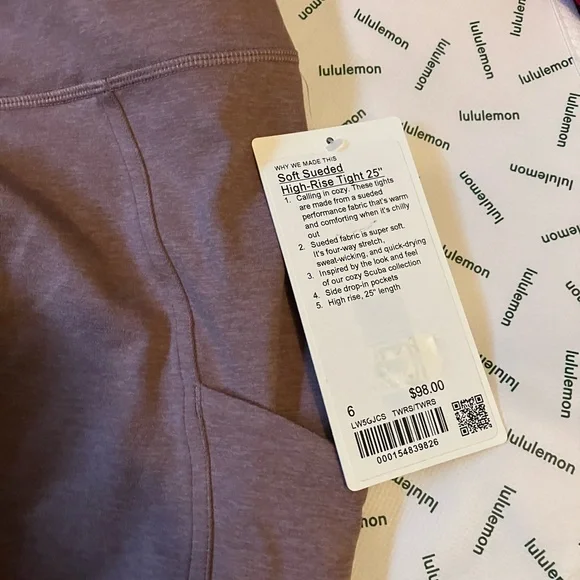 NWT Lululemon Soft Sueded High-Rise Tight 25", Sz 6, Twilight Rose - Picture 9 of 9